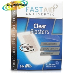 Fast Aid Antiseptic Clear Plasters Assorted Sizes 24 Strong Waterproof Durable
