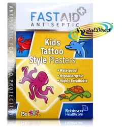 Fast Aid Antiseptic Kids Tattoo Style 15 Waterproof Plasters