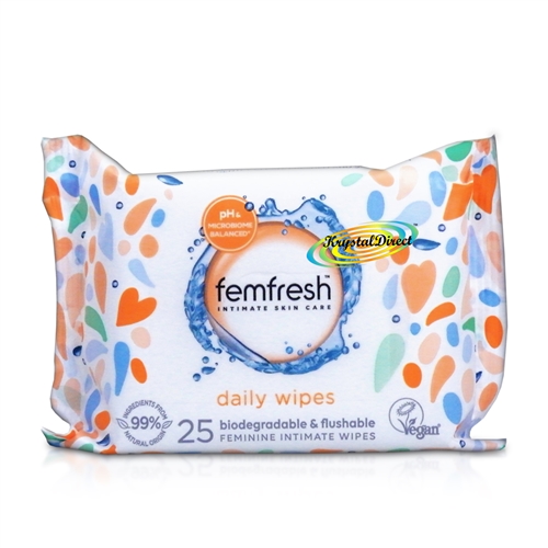 Femfresh Biodegradable & Flushable Gentle Feminine Intimate Hygiene Wipes 25