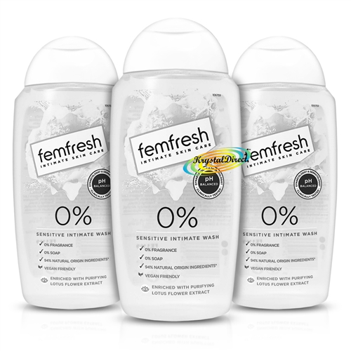 3x Femfresh 0% Sensitive Intimate Hygiene Wash 250ml Soap & Fragrance Free