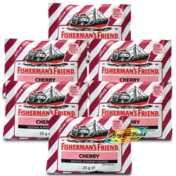 6x Fisherman's Friend Cherry Menthol Sugar Free Lozenges Sweeteners 25g