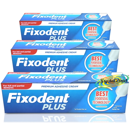 3x Fixodent Plus Food Seal Denture Adhesive Cream 40g With Precision Nozzle