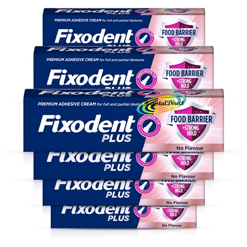 6x Fixodent Plus Food Seal Denture Adhesive Cream 40g With Precision Nozzle