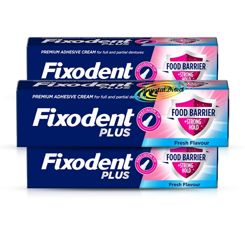 3x Fixodent Plus Best Antibacterial Denture Adhesive Cream 40g