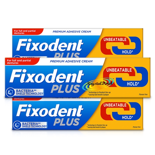 3x Fixodent Plus Denture Adhesive Cream Unbeatable Best Hold 40g Flavour Free