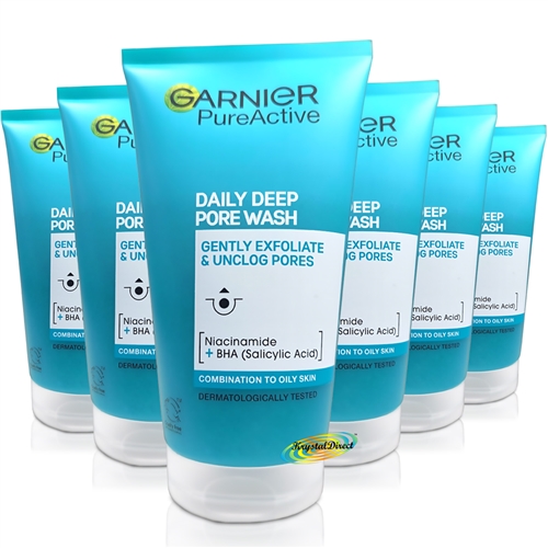 6x Garnier Pure Active Daily Deep Pore Wash Anti Blemish & Shine 150ml