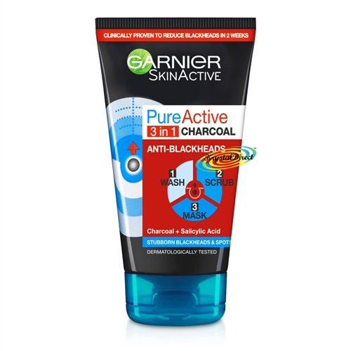 Garnier Pure Active 3 in 1 Charcoal Facial Scrub Wash Mask 150ml