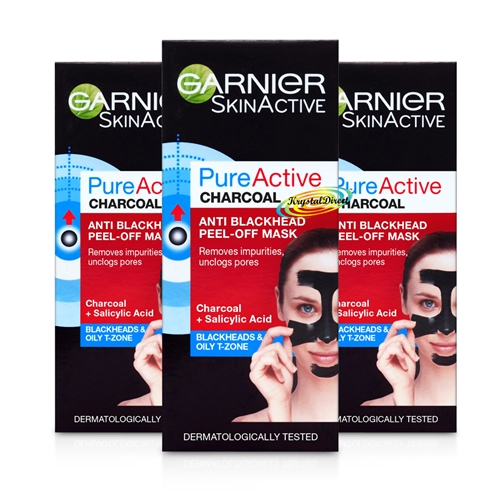 3x Garnier Pure Active Charcoal Anti Blackhead Peel off Mask 50ml