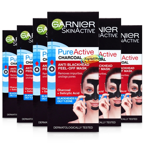 6x Garnier Pure Active Charcoal Anti Blackhead Peel off Mask 50ml