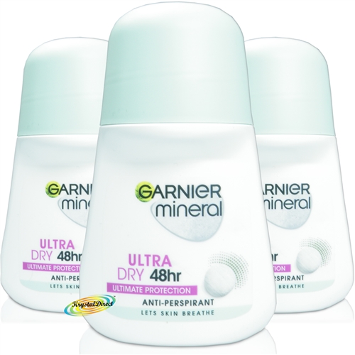 3x Garnier Mineral Ultra Dry Anti Perspirant 48Hr Deodorant Roll On 50ml