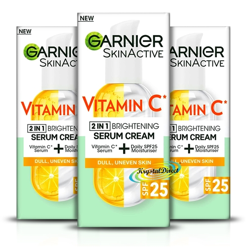 3x Garnier Vitamin C 2 in 1 Brightening Serum Cream For Face SPF25 50ml