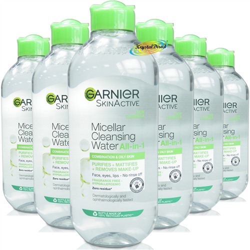 6x Garnier Micellar Cleansing Water GREEN Make Up Remover 400ml - Combination Skin