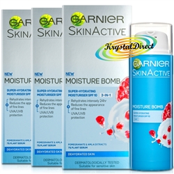 3x Garnier Skin Active Moisture Bomb Day Face Cream Moisturiser SPF10 50ml