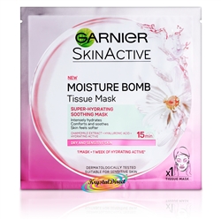 Garnier Skin Active Moisture Bomb Hydrating Soothing Chamomile Extract Face Tissue Mask 32g