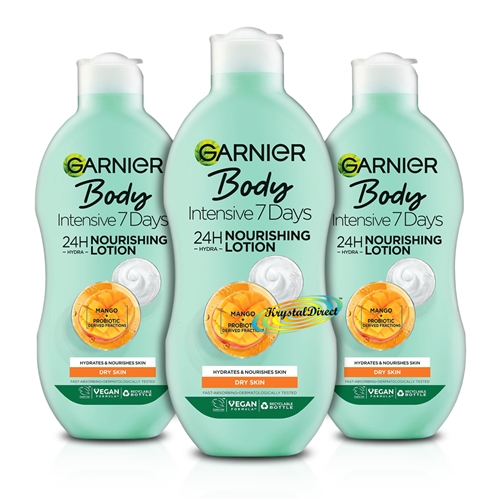 3x Garnier Intensive 7 Days Mango Oil Body Lotion 400ml - Dry Skin