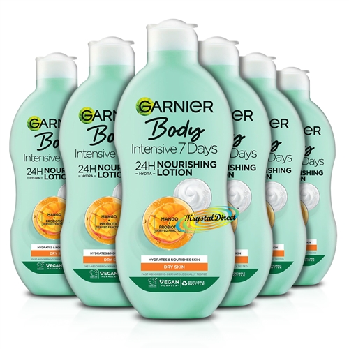 6x Garnier Intensive 7 Days Mango Oil Body Lotion 400ml - Dry Skin