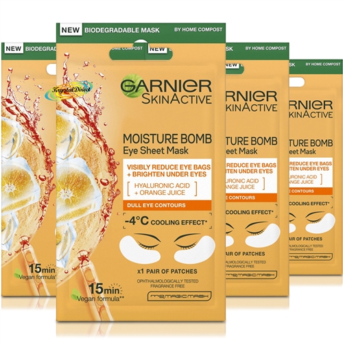 4x Garnier Moisture Bomb Eye Tissue Mask - Orange Juice