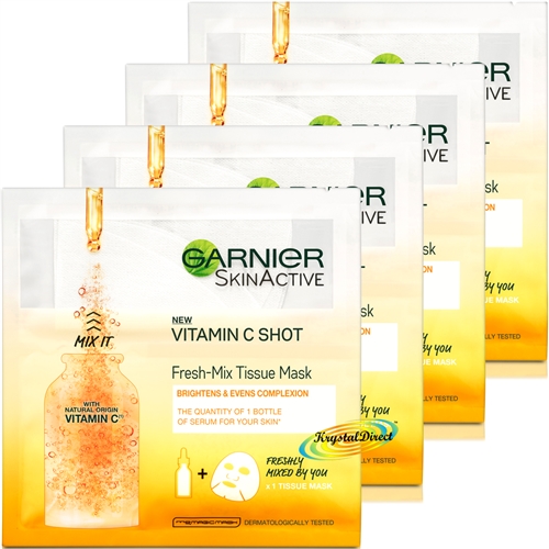 4x Garnier Skin Active Fresh-Mix VITAMIN C SHOT Face Tissue Mask