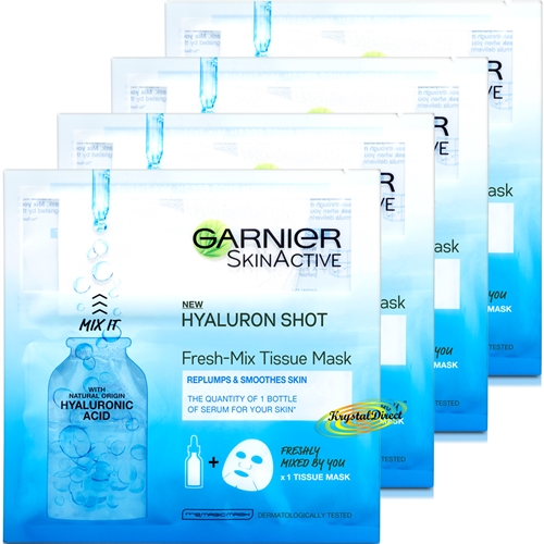 4x Garnier Skin Active Fresh-Mix HYALURON SHOT Face Tissue Mask