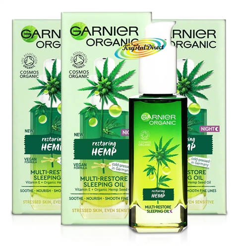 3x Garnier Organic Hemp Multi Restore Facial Night Sleeping Oil 30ml Vitamin E