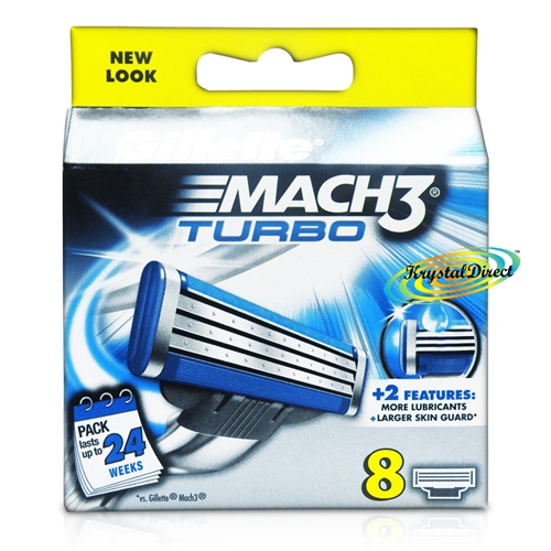 Gillette Mach 3 Turbo Pack of 8 Replacement Shaving Razor Blades 100% Genuine