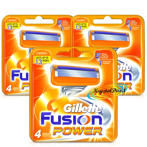 3x Gillette Fusion Power Pack of 4 Replacement Shaving Razor Blades 100% Genuine