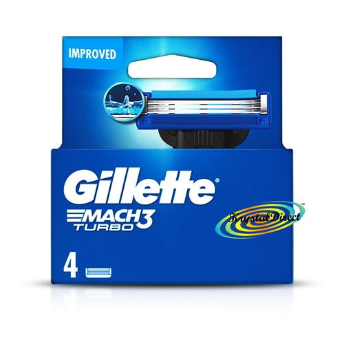 Gillette Mach3 Turbo Pack of 4 Replacement Shaving Razor Blades 100% Genuine