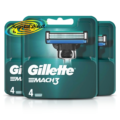 3x Gillette Mach3 Pack of 4 Replacement Shaving Razor Blades 100% Genuine