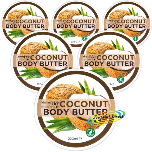 6x DermaV10 Vegan Coconut Body Butter Moisturiser 220ml