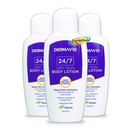 3x Derma V10 Dry Skin Fragrance Free Body Lotion 200ml