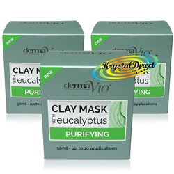 3x Derma V10 Purifying Eucalyptus Facial Face Clay Mask 50ml