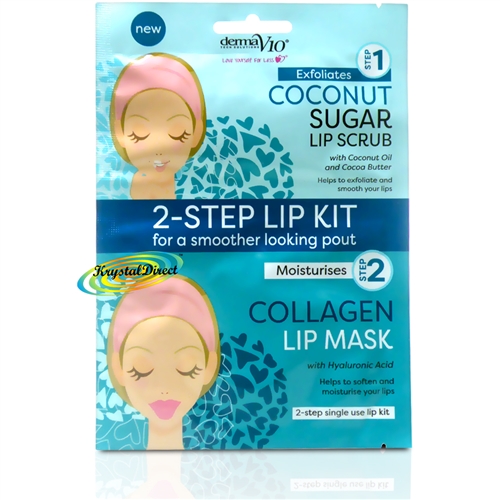 Derma V10 2 Step Kit COCONUT Sugar Lip Scrub & Collagen Lip Mask