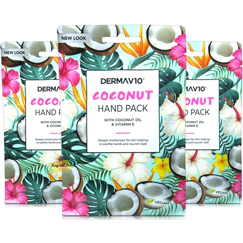 3x Derma V10 Coconut Hand Pack Enriched With Vitamin E