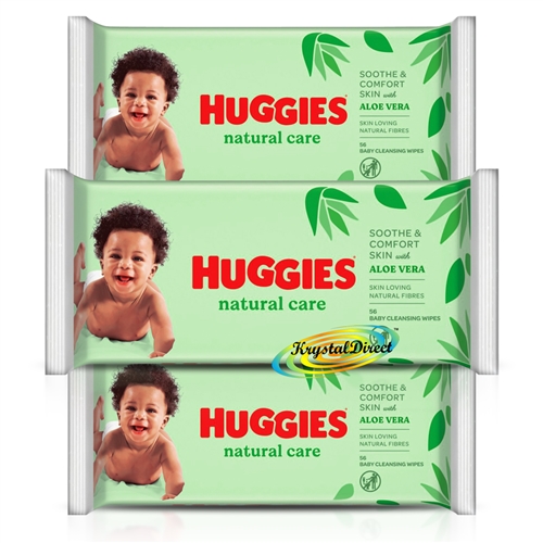 3x Huggies Natural Care Gentle Baby Wipes Aloe Vera No Alcohol 168 Wipes Total