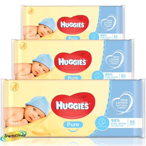 3x Huggies Pure Newborn Baby Soft Natural Wet Skin Loving 56 Wipes