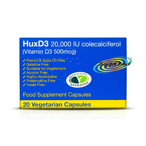 HuxD3 20000iu High Strength Colecalciferol Vitamin D3 20 Vegetarian Capsules
