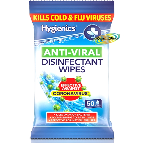 Hygienics Anti Viral Surface Disinfectant Wipes - Kills Bacteria - 50 Wipes