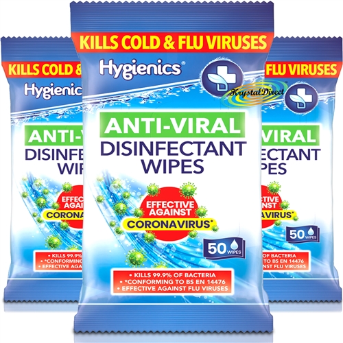 3x Hygienics Anti Viral Surface Disinfectant Wipes - Kills Bacteria - 50 Wipes