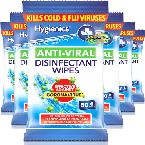 6x Hygienics Anti Viral Surface Disinfectant Wipes - Kills Bacteria - 50 Wipes