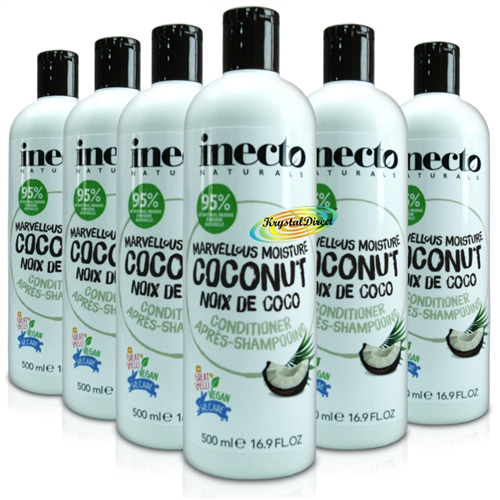 6x Inecto Naturals Marvellous Moisture Coconut Oil Hair Care Conditioner 500ml