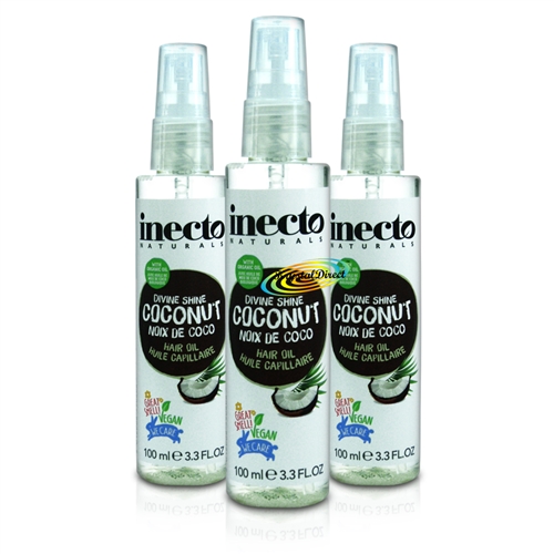 3x Inecto Naturals Divine Shine Organic Coconut Hair Oil Spray 100ml