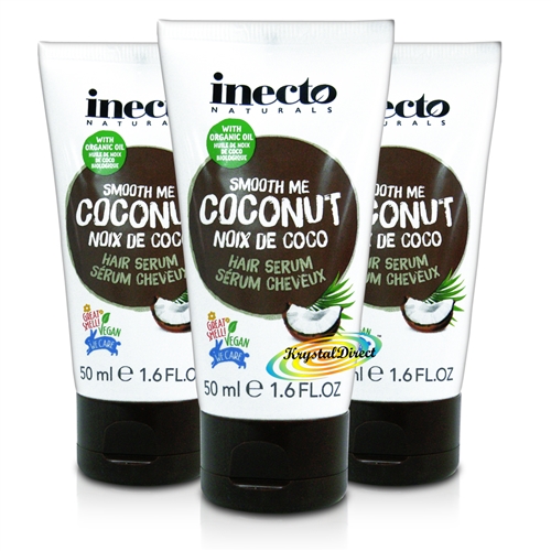 3x Inecto Naturals Smooth Me Organic Coconut Oil Hair Serum 50ml