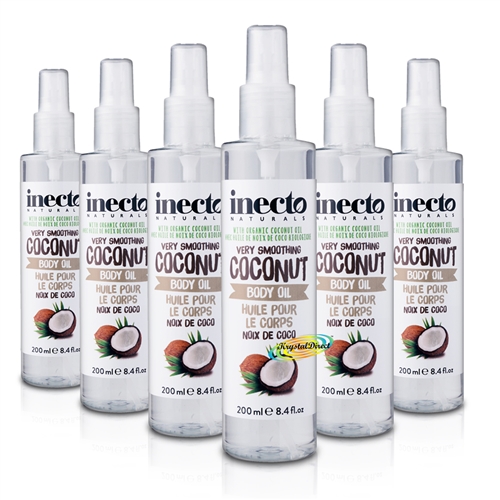 6x Inecto Naturals Very Smoothing Organic Coconut Body Oil 200ml