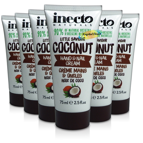 6x Inecto Naturals Organic Coconut Oil For Dry Hand & Nail Cream 75ml Non Greasy