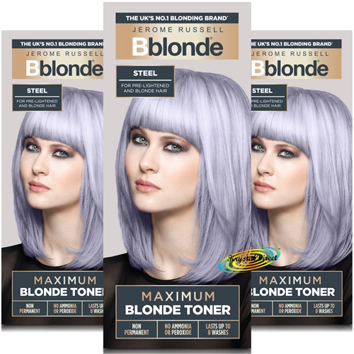 3x Jerome Russell BBlonde Maximum Colour Toner STEEL - Lasts Up To 8 Washes