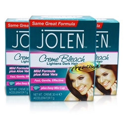 3x Jolen Mild Aloe Vera Facial Cream Creme Bleach Lightens Excess Dark Hair 30ml