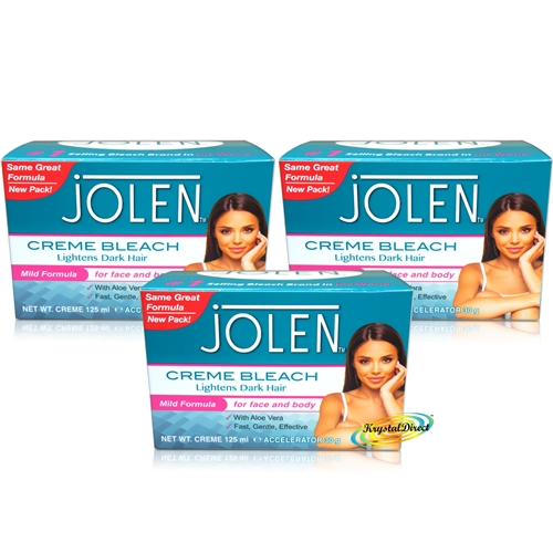 3x Jolen Mild Aloe Vera Facial Cream Creme Bleach Lighten Excess Dark Hair 125ml
