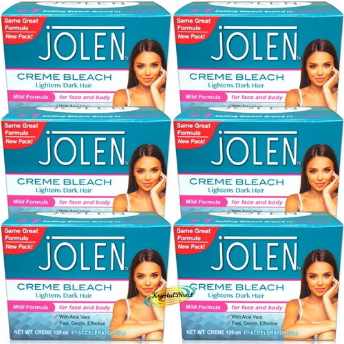 6x Jolen Mild Aloe Vera Facial Cream Creme Bleach Lighten Excess Dark Hair 125ml