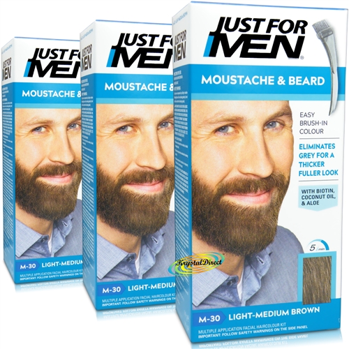 3x Just For Men M30 Light Medium Brown Moustache & Beard Facial Hair Colour Dye