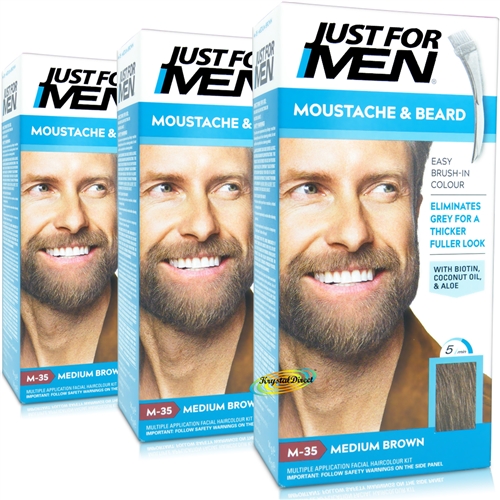 3x Just For Men M35 Medium Brown Moustache & Beard Facial Hair Colour Dye